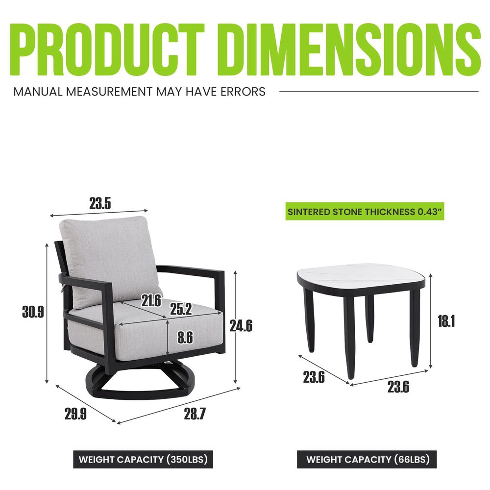 Hearth and Haven 3-Piece Outdoor Aluminum Swivel Lounge Chair Set with Side Table in Cast Silver, , large