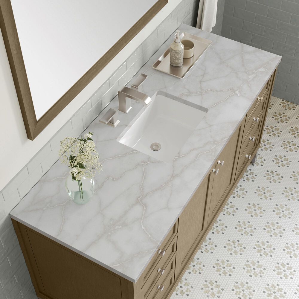 James Martin Vanities Chicago 60" Single Bathroom Vanity in Walnut Whisper with 3 cm Victorian Silver Quartz Top, Rectangular Sink and FreePower Wireless Charger, , large
