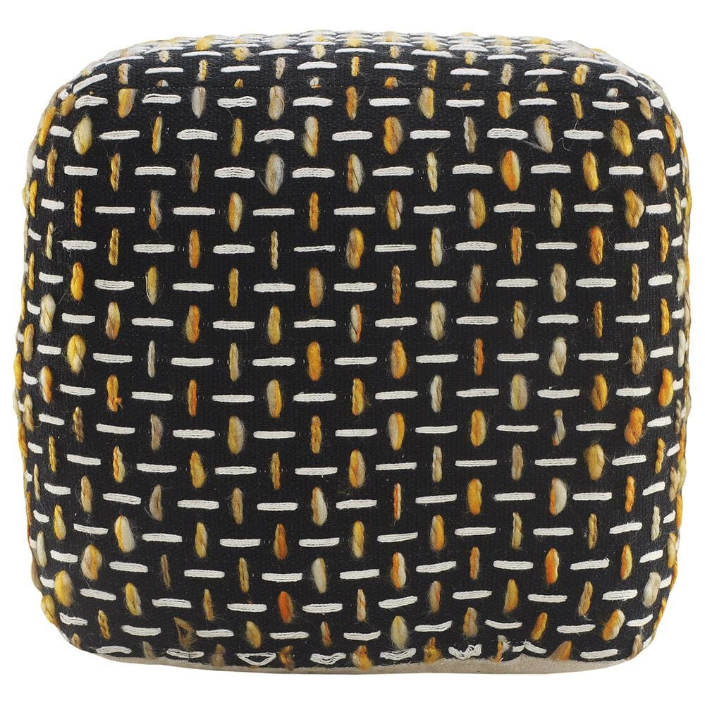 LR Home 16" Square Pouf in Black and Gold, , large