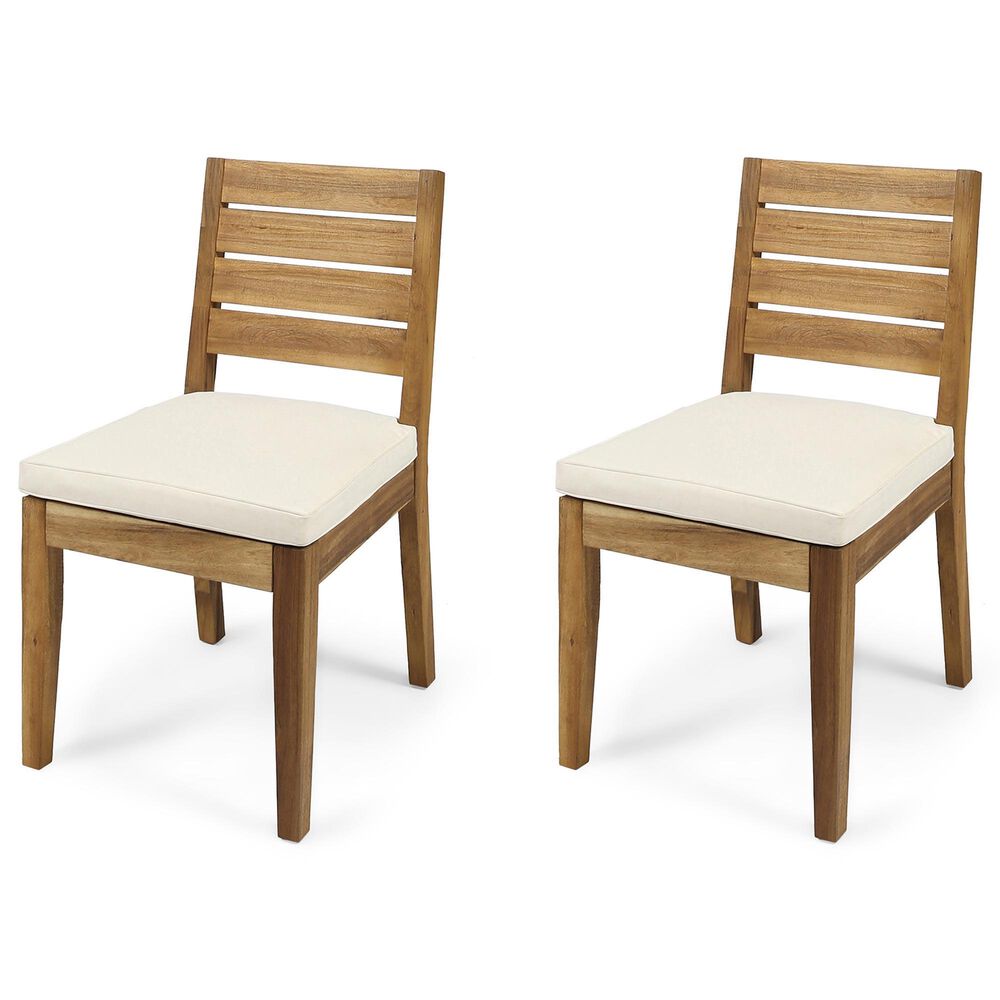 Hearth and Haven Outdoor Armless Dining Chair with Natural Frame in Beige (Set of 2), , large