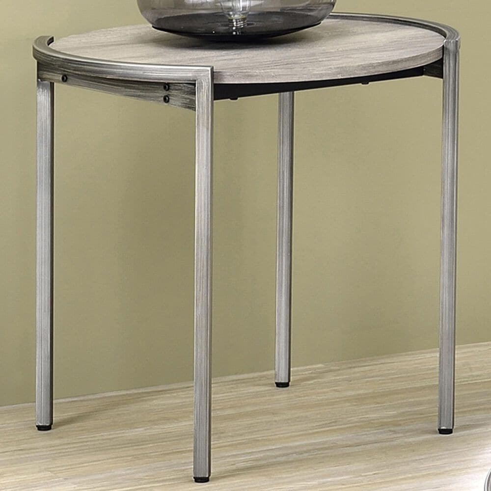 Furniture of America Webber End Table in Light Gray and Gun Metal, , large