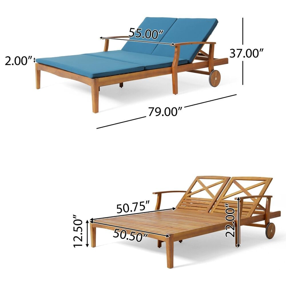 Hearth and Haven Perla Outdoor Double Chaise Lounge with Cushion in Teak, , large