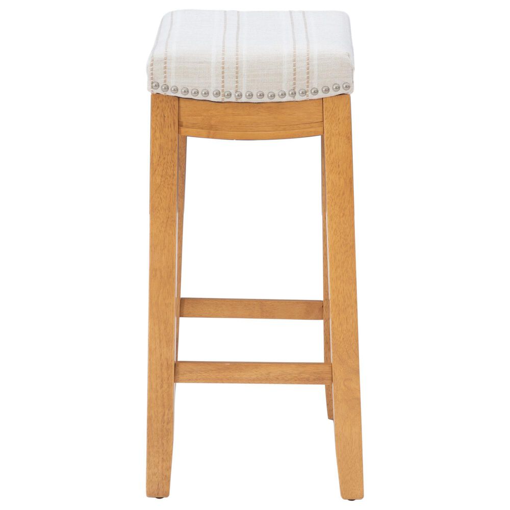 Linon Home Decor Claridge Counter Stool with Striped Beige Cushion in Rustic Brown, , large