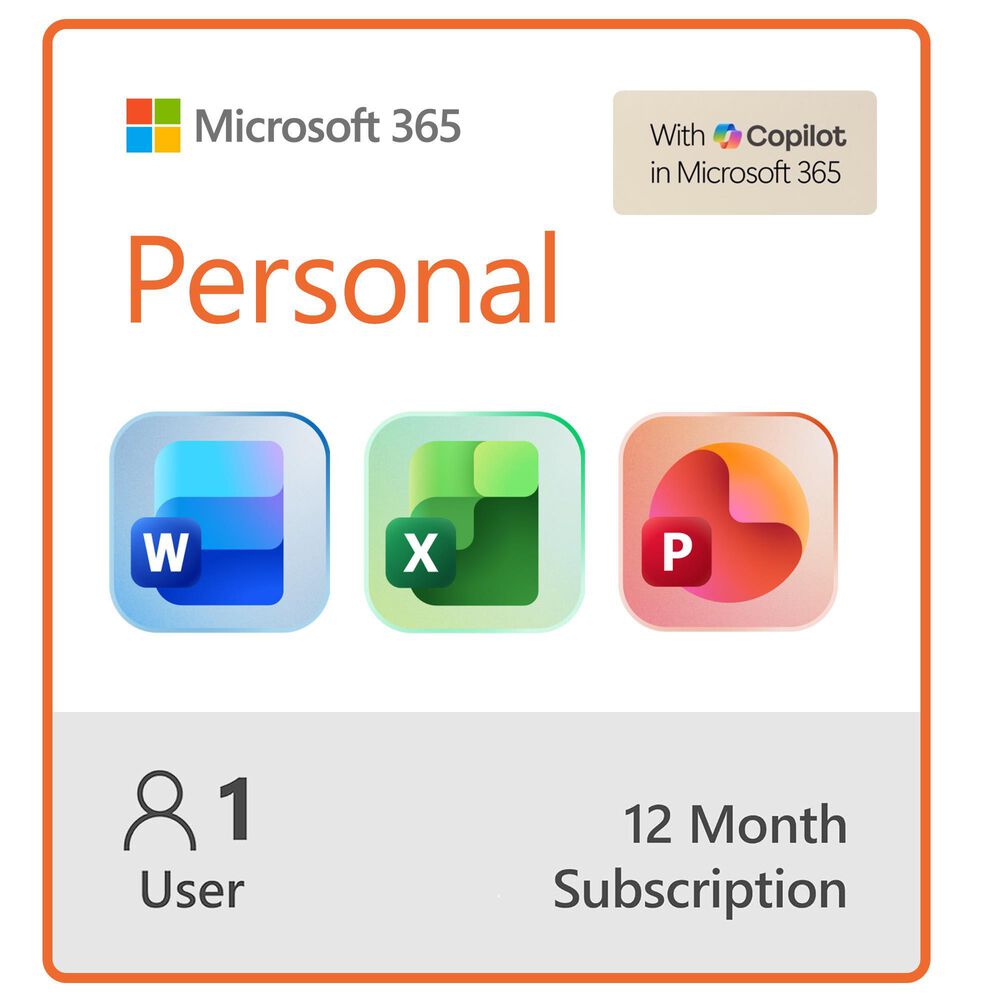Microsoft 365 Personal includes 1 TB of cloud storage, advanced security, and innovative apps with Microsoft Copilot. For 1 person., , large