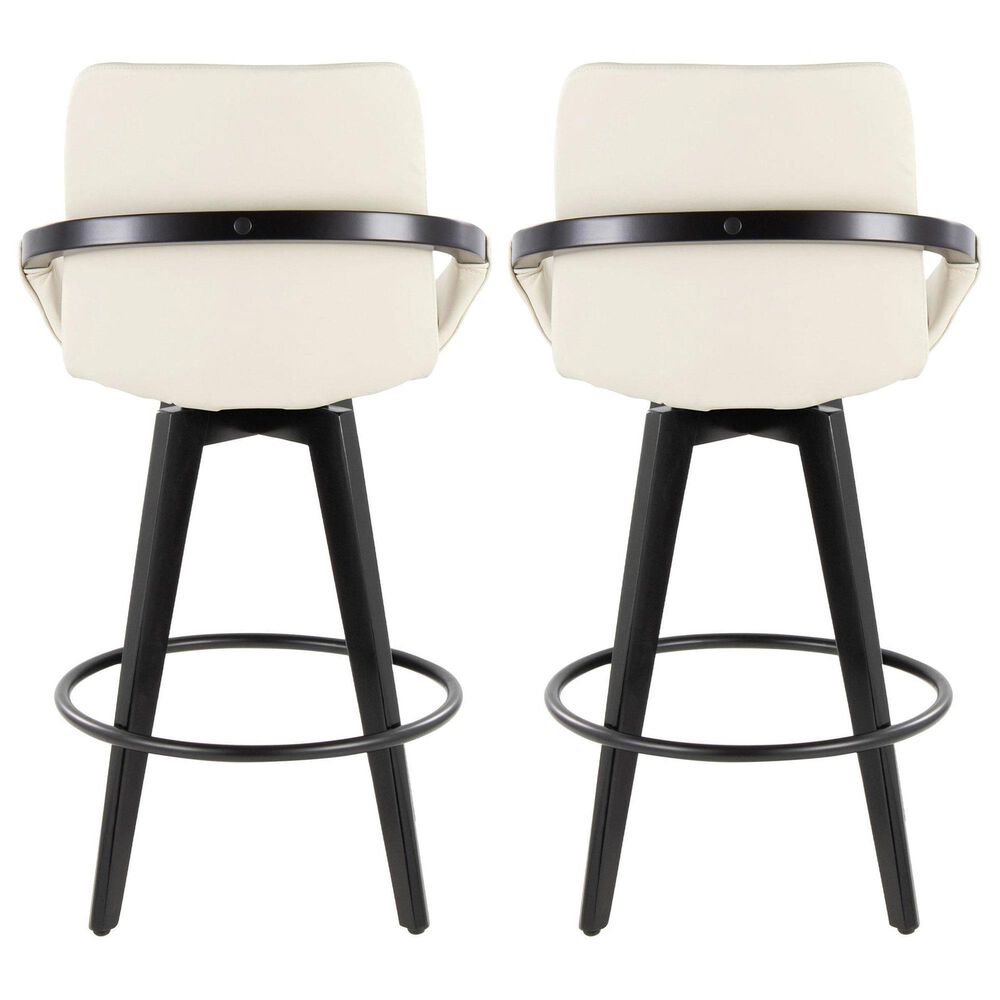 LumiSource Cosmo 26" Swivel Counter Stool with Cream Upholstery in Black (Set of 2), , large