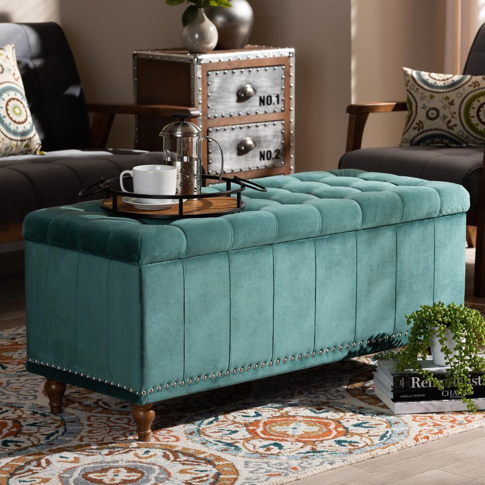Baxton Studio Kaylee Storage Ottoman Bench in Teal Blue, , large
