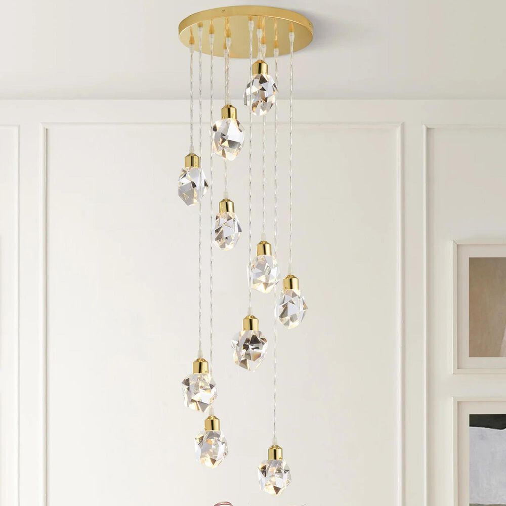 Lite Source Dodson LED 10-Light Pendant in Polished Brass and Crystal, , large