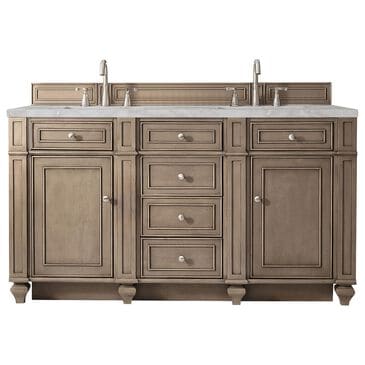 James Martin Vanities Bristol 60" Double Bathroom Vanity in Whitewashed Walnut with 3 cm Eternal Jasmine Pearl Silestone Top, Rectangular Sinks and FreePower Wireless Charger, , large