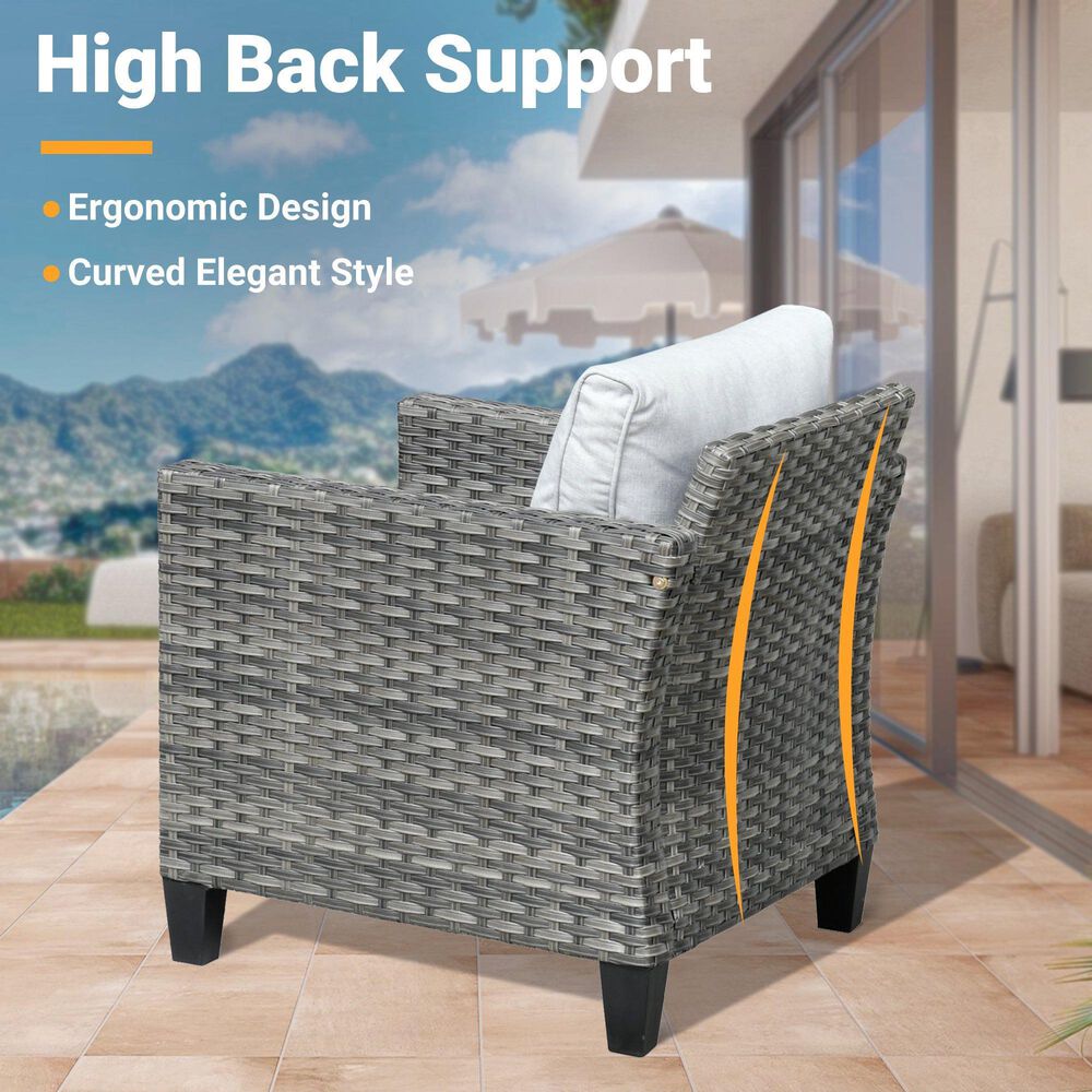 HOMLUX HOMLUX 5-Piece Outdoor Wicker Patio Furniture Set, High Back Rattan Sofa with Chairs, Ottomans &amp; Cushions in Gray, , large