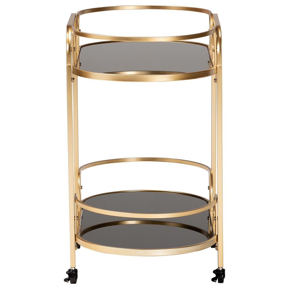 Baxton Studio Leighton 2-Tier Wine Cart in Gold, , large