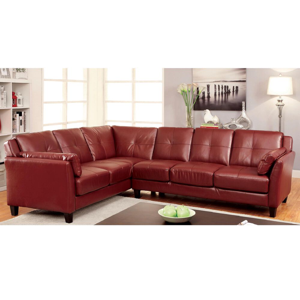 Furniture of America Crowder 2-Piece Stationary Right Facing Sectional in Mahogany Red, , large