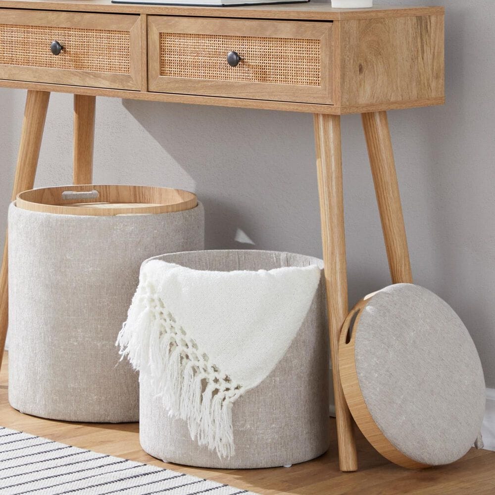 Lumisource Tray 2-Piece Nesting Ottoman Set in Light Brown, , large