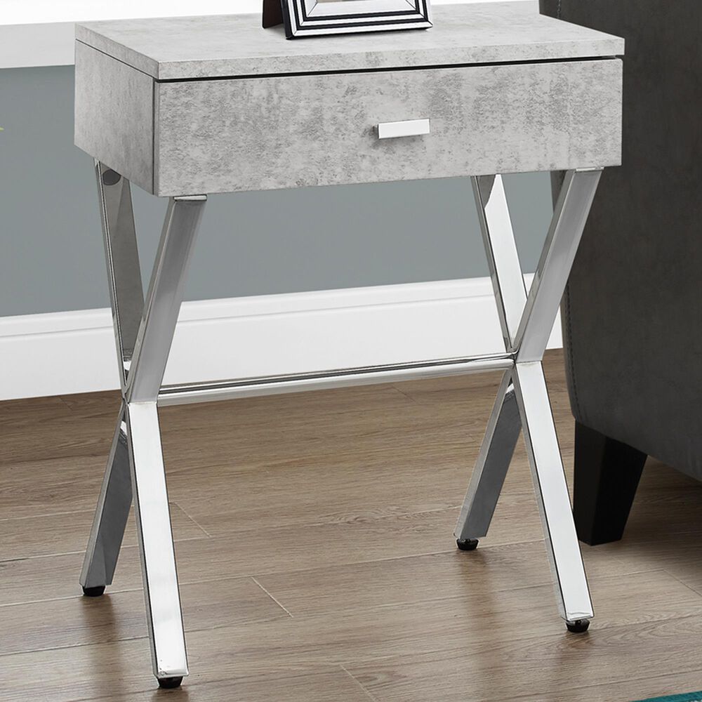 Monarch Specialties 24&quot; Accent Table in Grey Cement and Chrome, , large