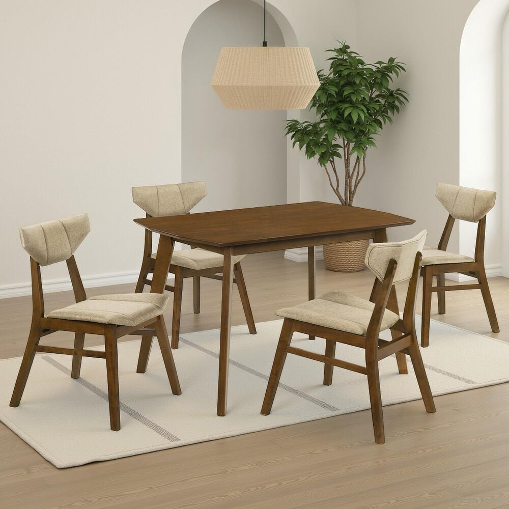 Armen Living Amaris Side Chair with Sand Upholstery in Warm Walnut (Set of 4), , large