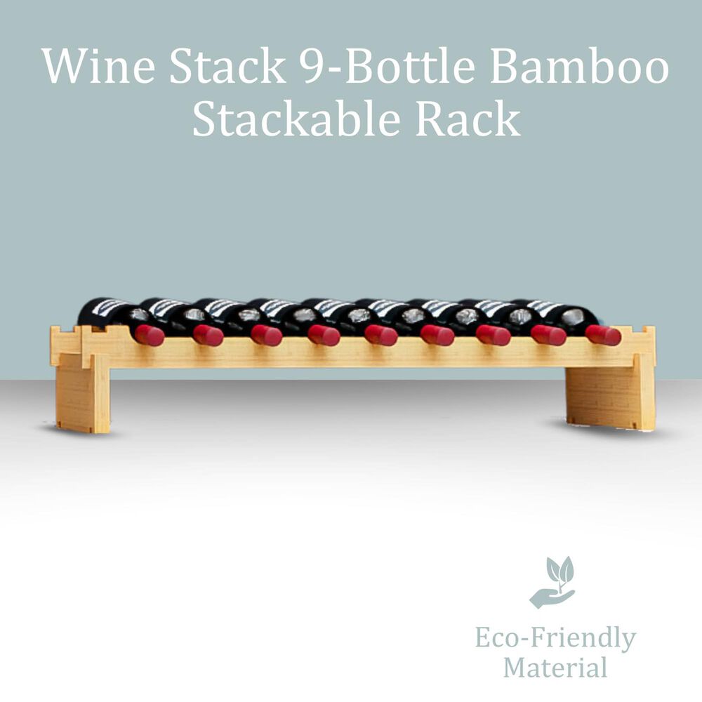HOMLUX 9-Bottle Bamboo Stackable Modular Wine Rack in Natural, , large