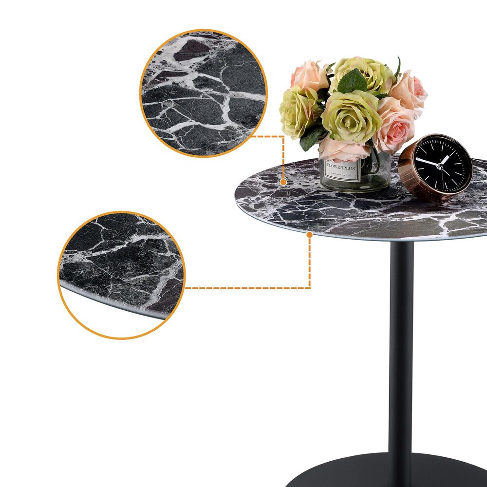 HOMLUX 17.5" End Table with Marble Textured Top in Black, , large