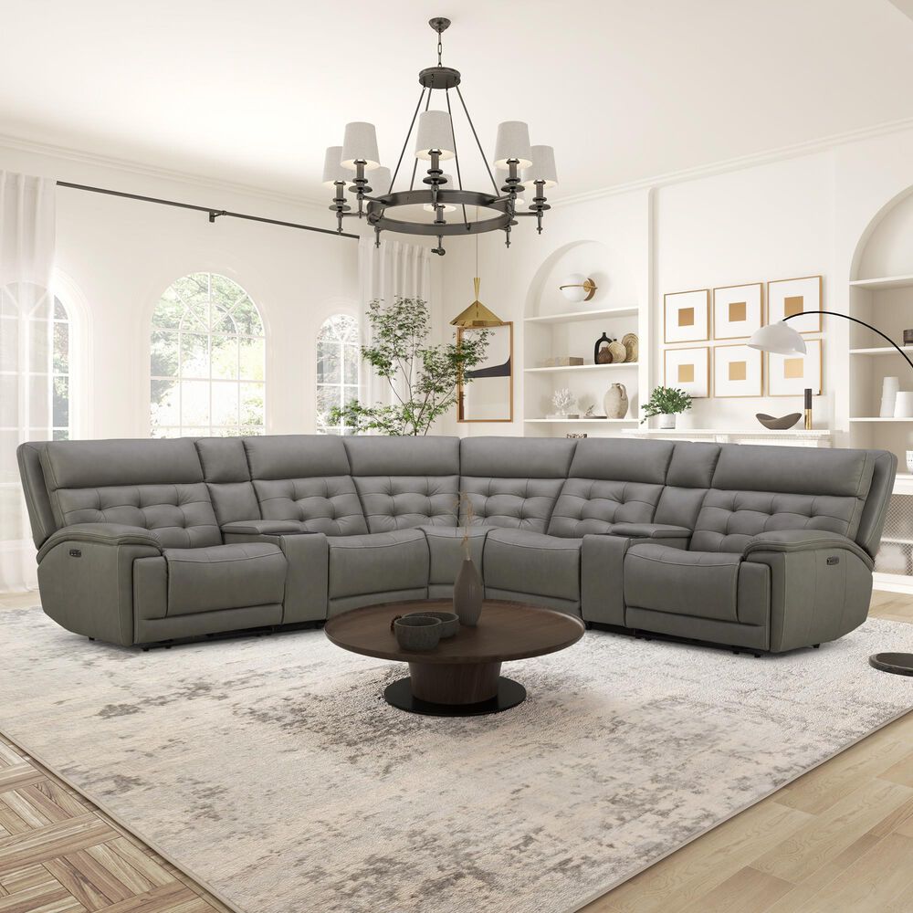 Interlochen 6-Piece Leather Power Reclining Sectional in Aline Light Gray, , large
