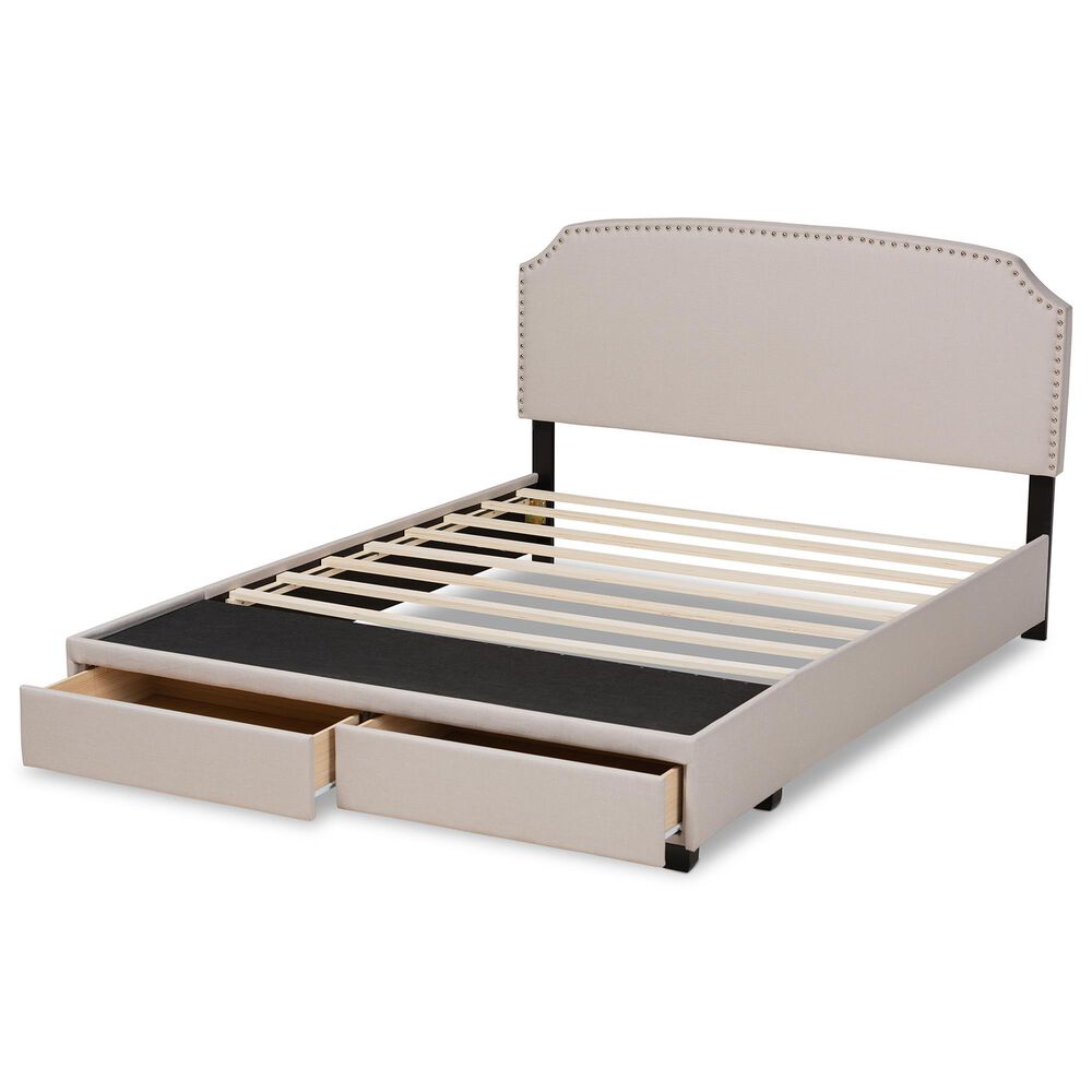 Baxton Studio Larese Queen Beige Fabric Upholstered Storage Bed with 2 Drawers in Black, , large