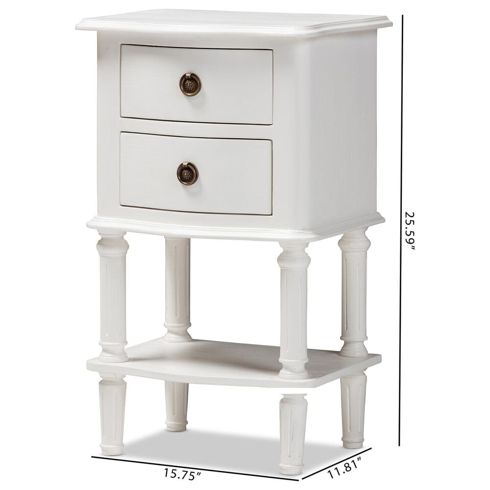Baxton Studio Audrey 2-Drawer Nightstand in White, , large