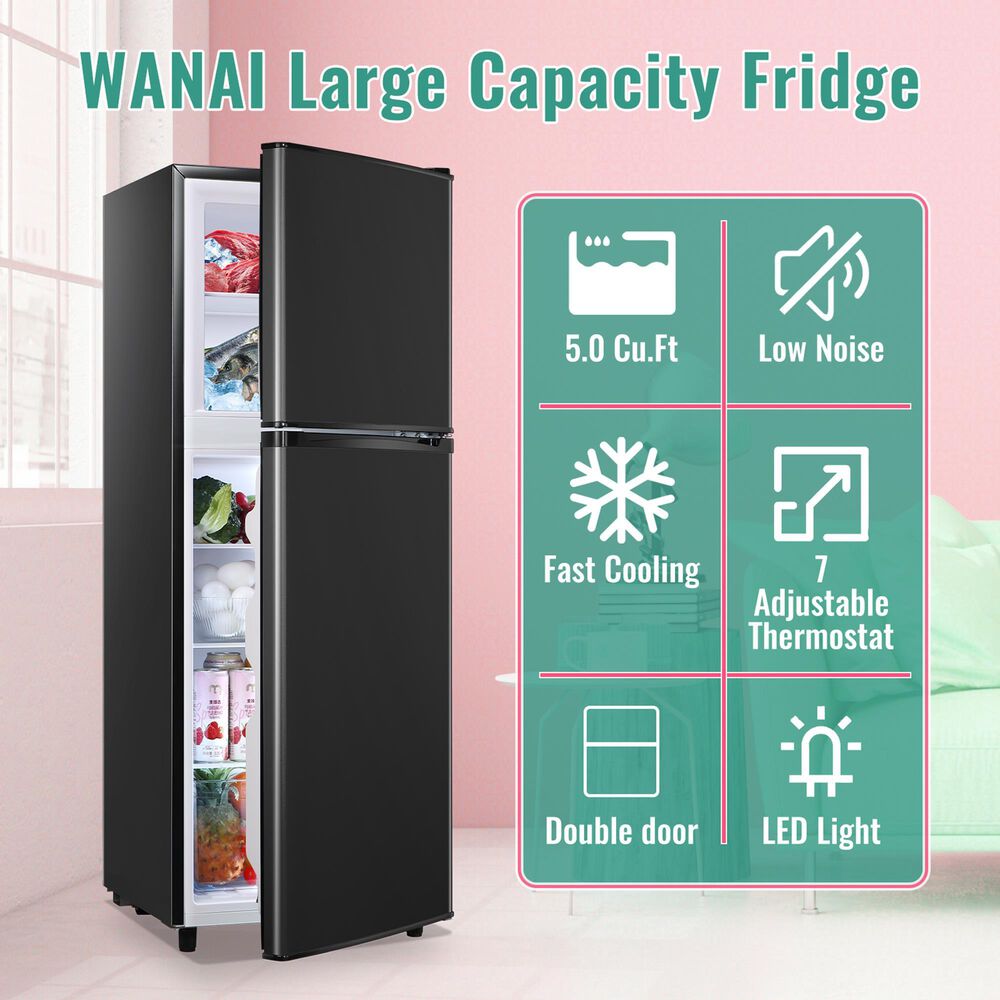 HOMLUX 5 Cu. Ft. Mini Upright Refrigerator with 1.8 Cu. Ft. Top Freezer in Black, , large