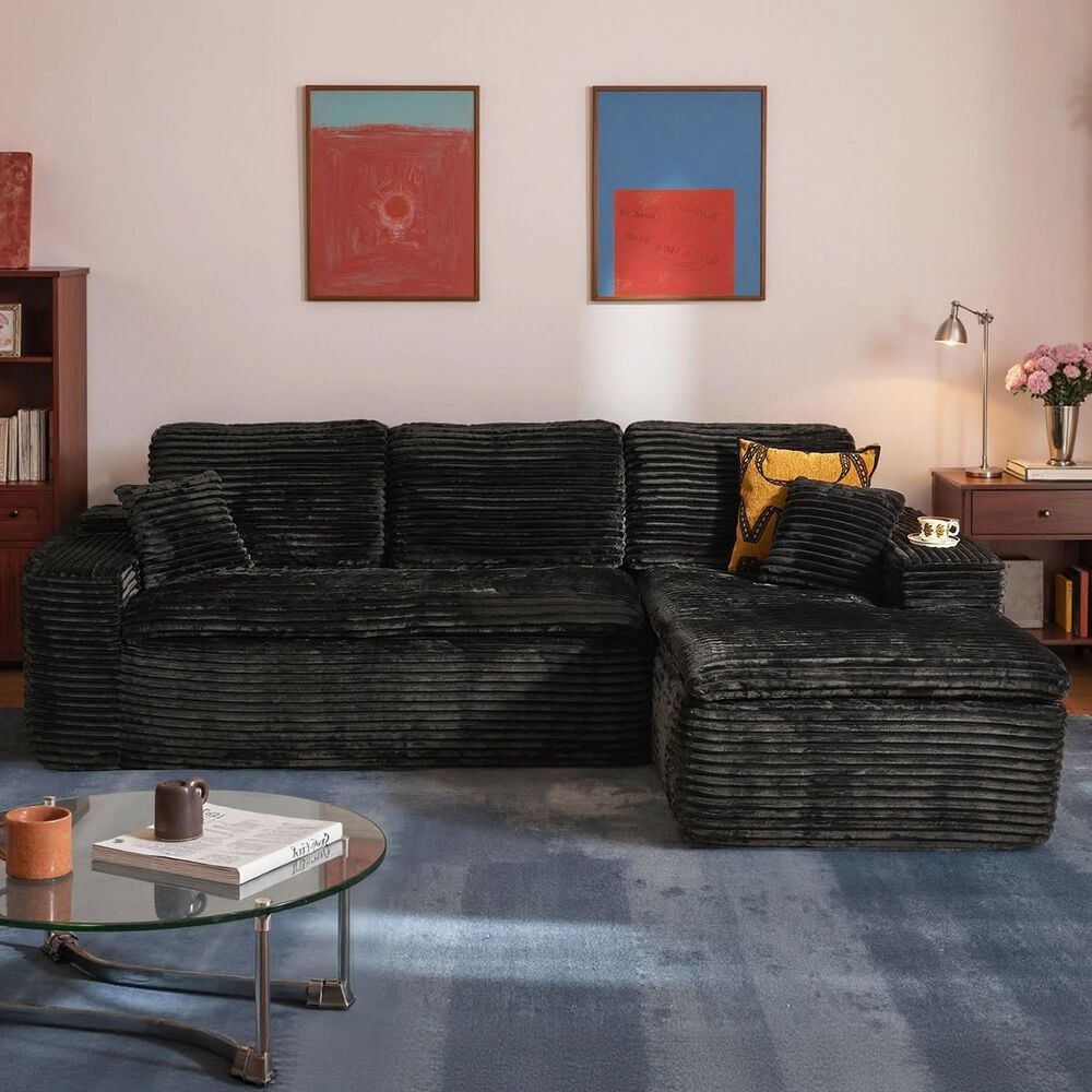 HOMLUX 105.5" Zero Assembly Sofa with Ergonomic Chaise Sectional in Black, , large