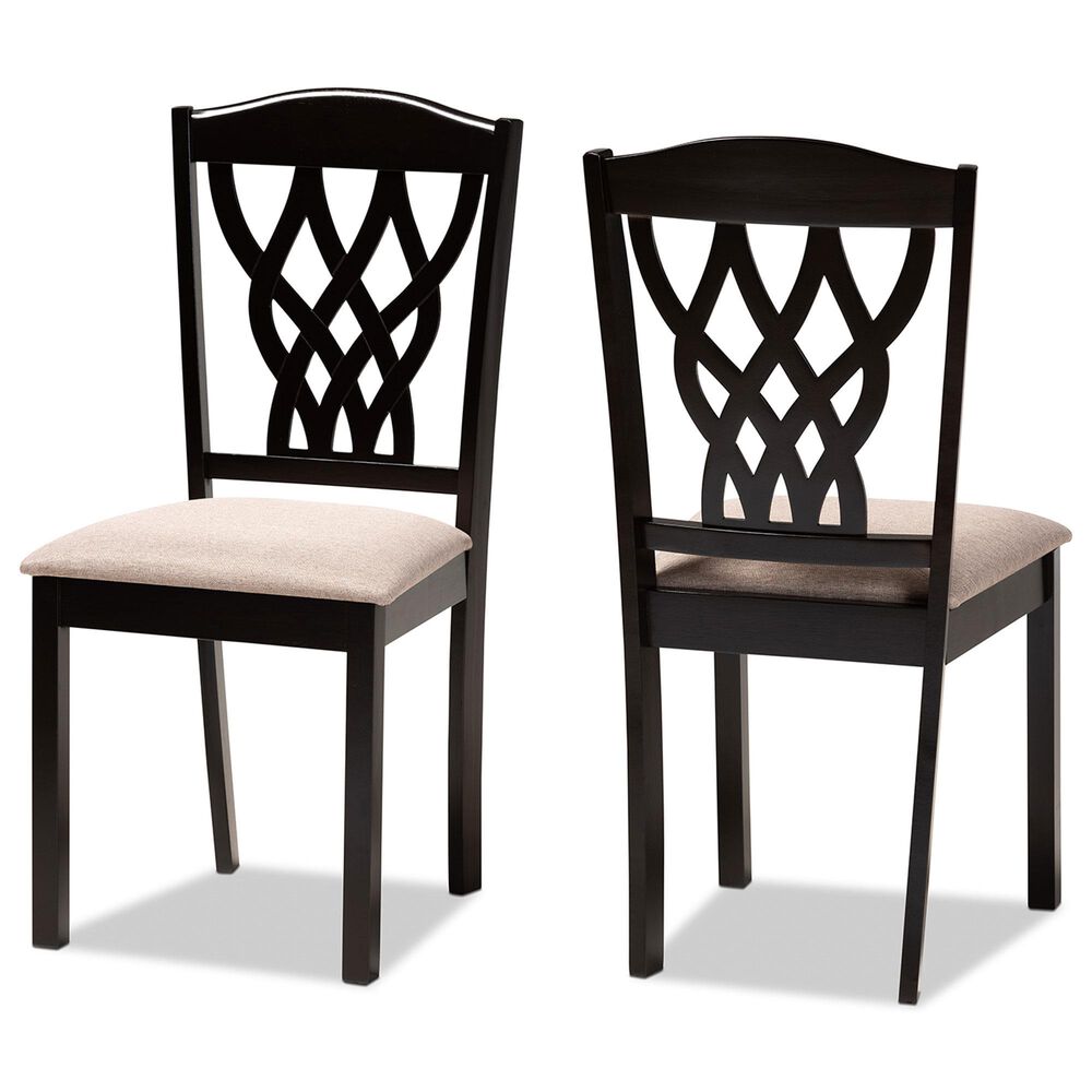 Baxton Studio Delilah Side Chair with Sand Cushion in Dark Brown (Set of 2), , large