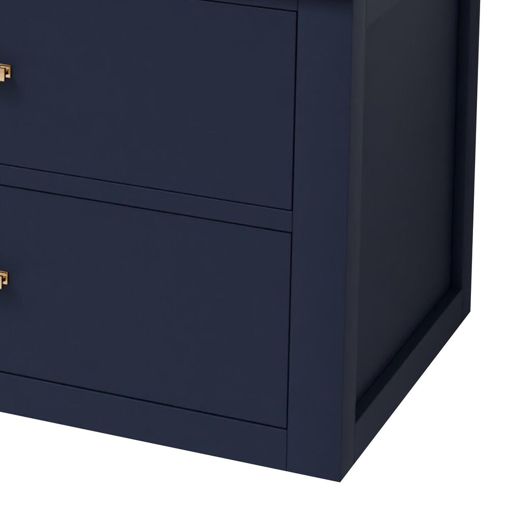 Lexora Home Castor 84" Double Bathroom Vanity in Blue with 2 cm White Carrara Marble Top and Rectangular Sinks, , large