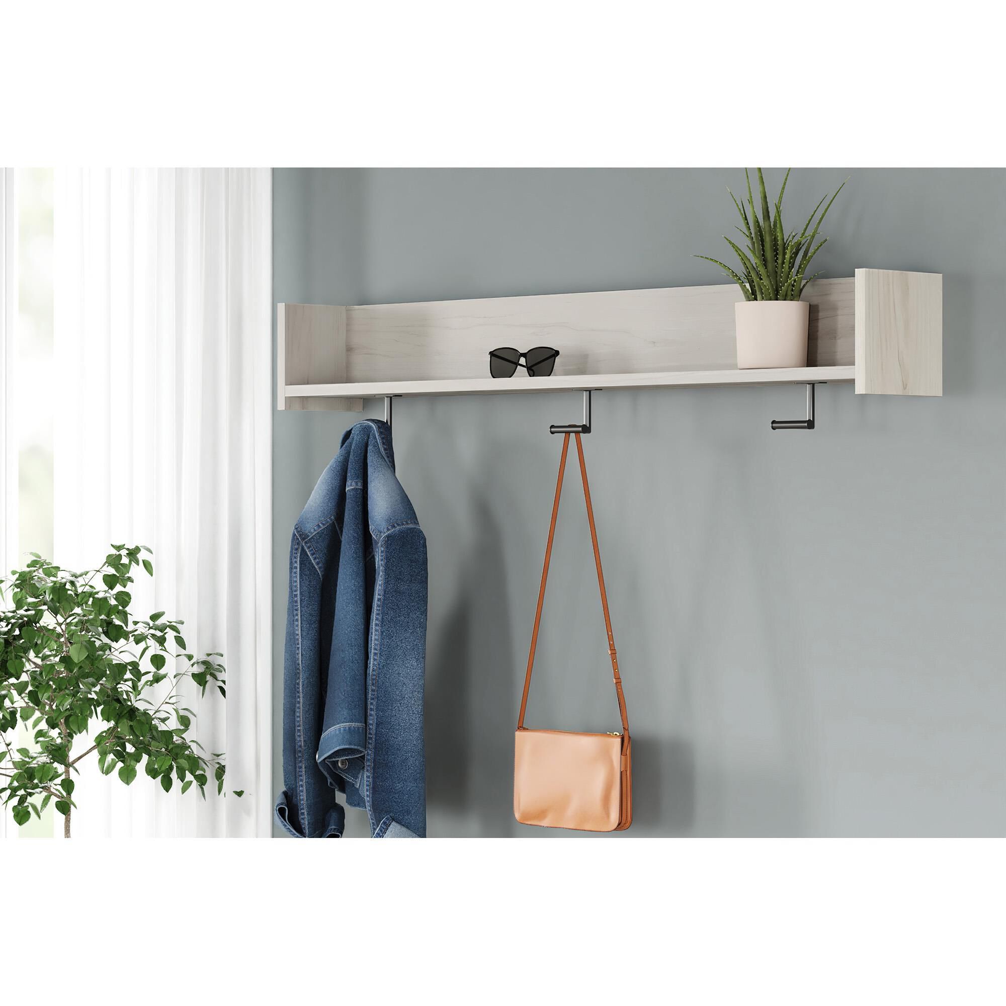 Signature Design by Ashley Socalle Wall Mounted Coat Rack with Shelf in Light Natural NFM