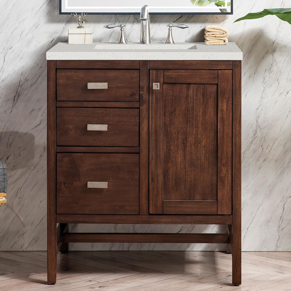 James Martin Vanities Addison 30&quot; Single Bathroom Vanity in Mid-Century Acacia with 3 cm Lime Delight Quartz Top and Rectangular Sink, , large