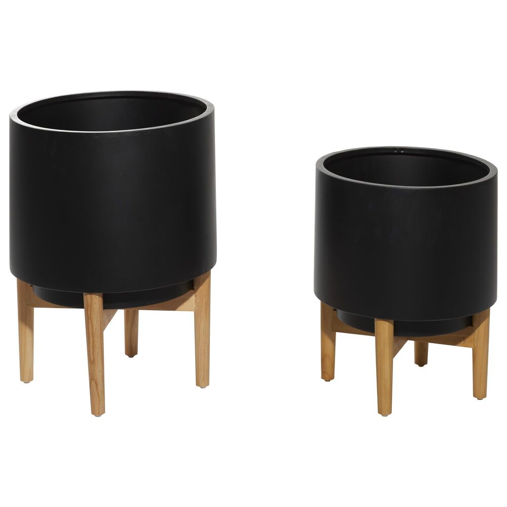Maple and Jade CosmoLiving by Cosmopolitan Contemporary Short Metal Planter in Black Set of 2, , large