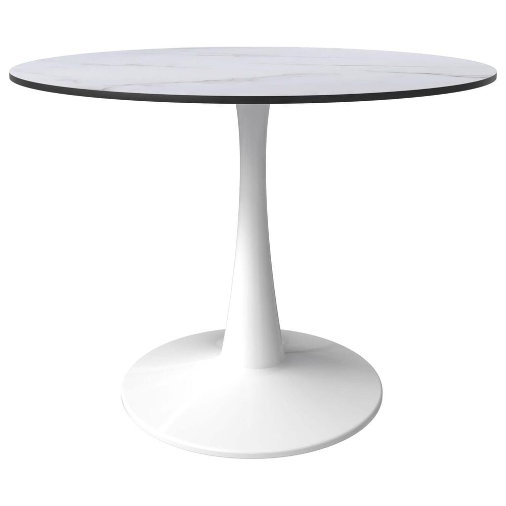Leisuremod Leisuremod Bristol 40 round dining table White base with marbled MDF top, , large