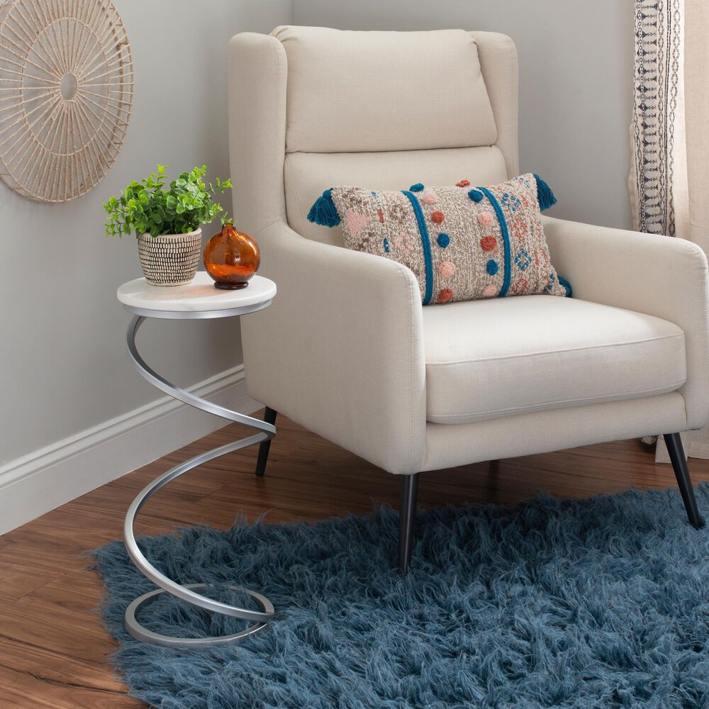 Linon Home Decor Rian Spiral Drink Table in Silver and White, , large