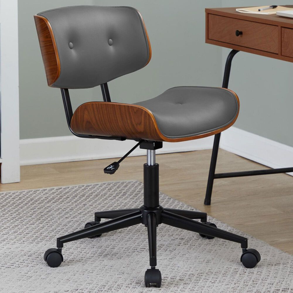 Lumisource Lombardi Desk Chair with Grey Cushion in Walnut and Black, , large