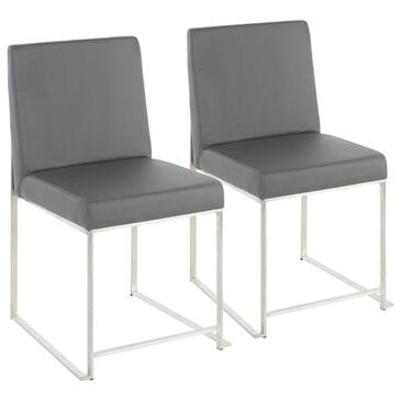 Lumisource Fuji Side Chair with Grey Cushion in Brushed Stainless Steel (Set of 2), , large