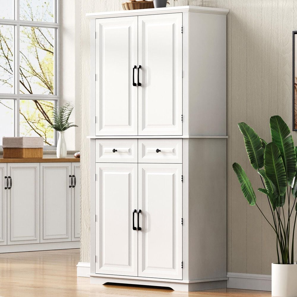 HOMLUX HOMLUX 71" Tall Kitchen Pantry Cabinet with 3 Pull Out Cabinet Organizers, Farmhouse Embossed Texture Storage Cabinet with 6 Door Shelves, 2 Drawers, Freestanding Cupboard for Kitchen, Dining Room White, , large