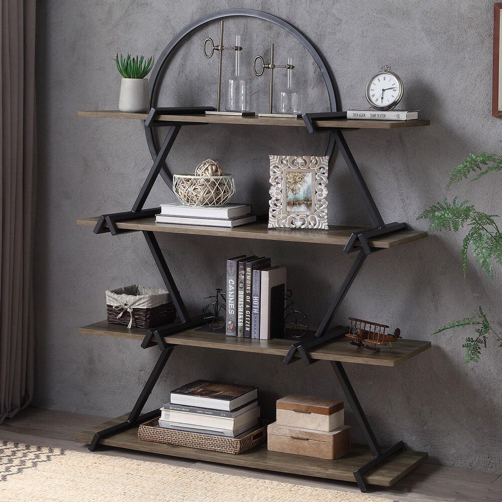 Furniture of America Quentin Bookcase in Light Walnut and Black, , large