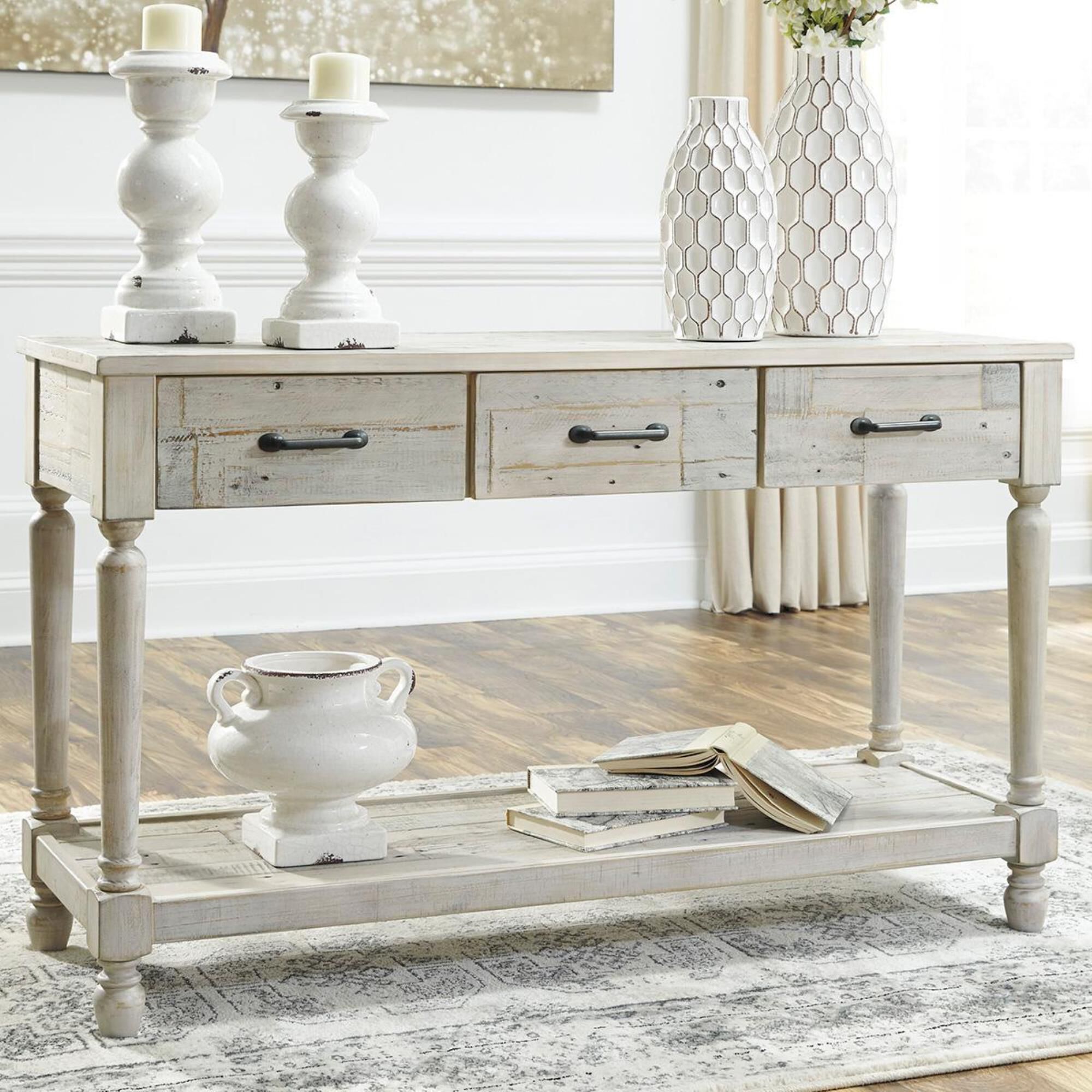 Whitewash console table with drawers sale