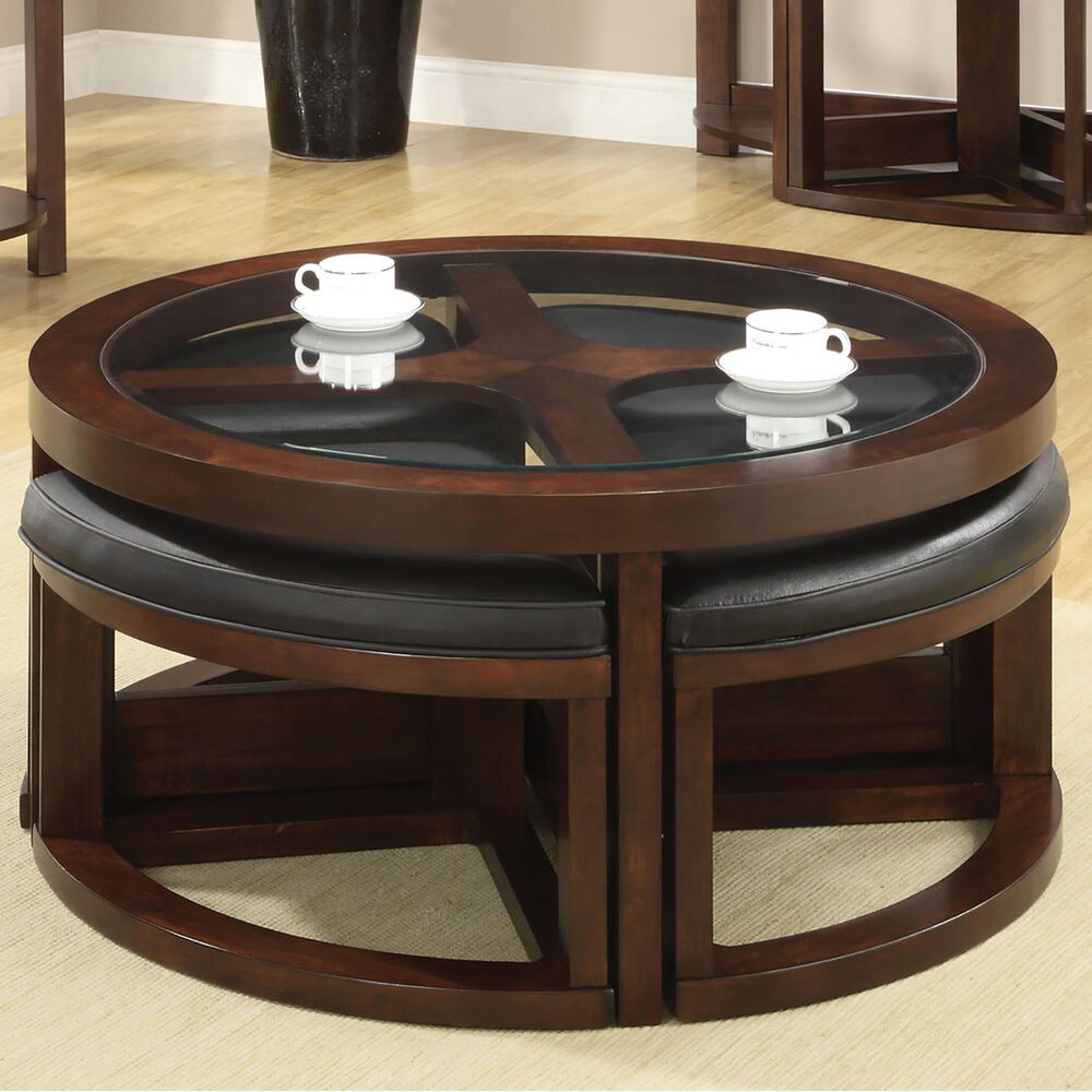 Furniture of America Fincher 5-Piece Coffee Table Set with Nesting Ottomans in Dark Walnut, , large