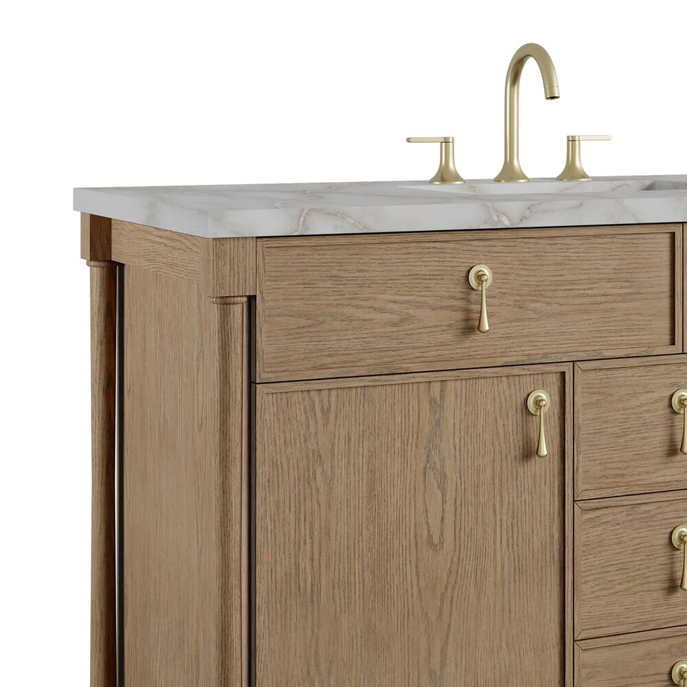 James Martin Kinnsden 48" Single Bathroom Vanity in Weathered Oak with 3 cm Victorian Silver Silestone Top, Rectangular Sink and FreePower Wireless Charger, , large