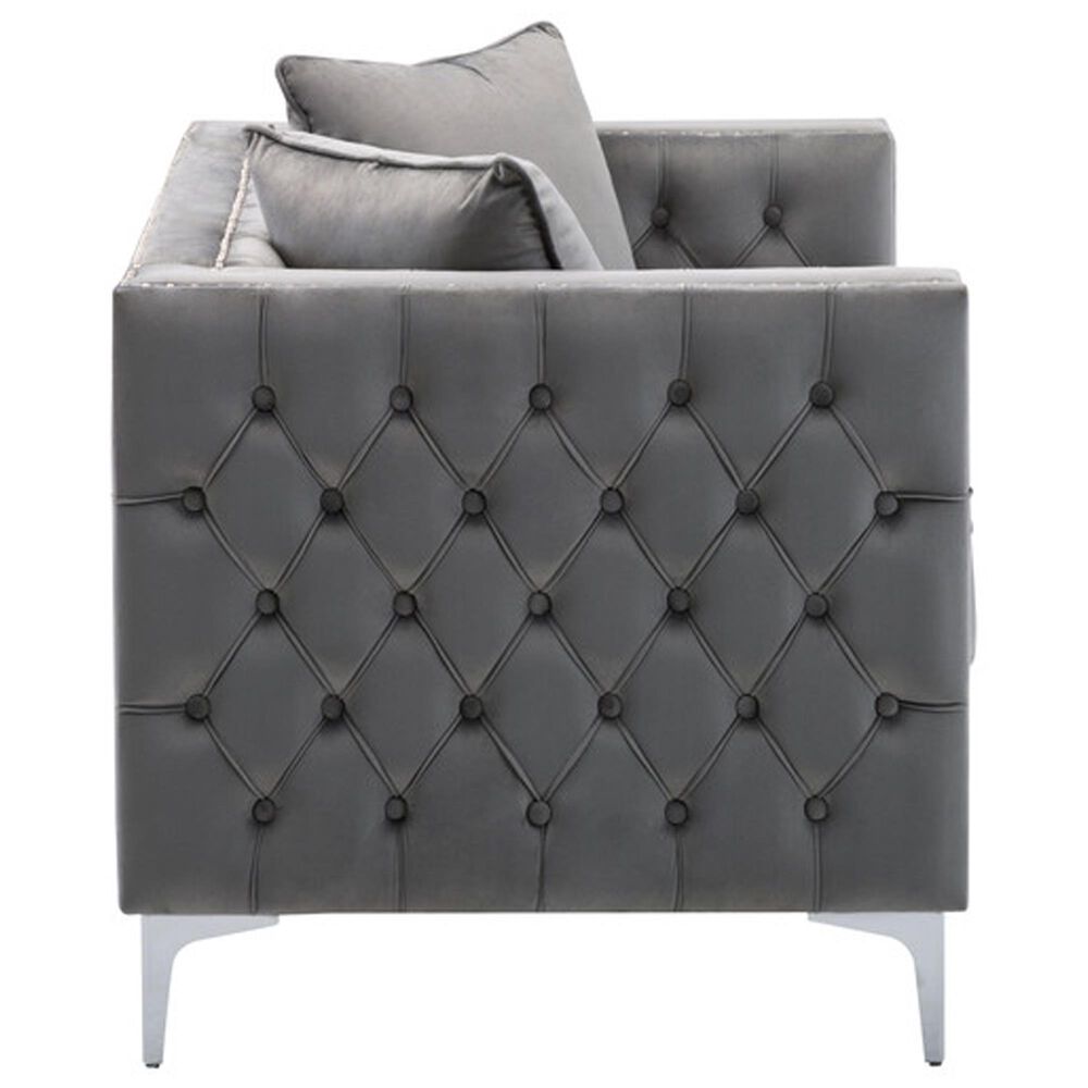 HOMLUX 63"W Transitional Velvet Loveseat with Button Tufting and Nailhead Trim in Grey, , large