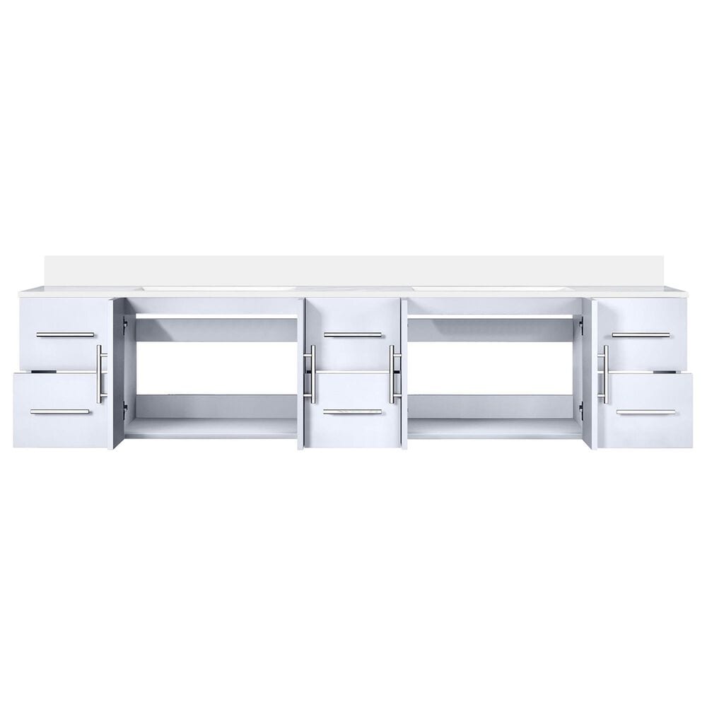 Lexora Home Geneva 84&quot; Double Bathroom Vanity in Glossy White with 2 cm White Cultured Marble Top and Rectangular Sinks, , large