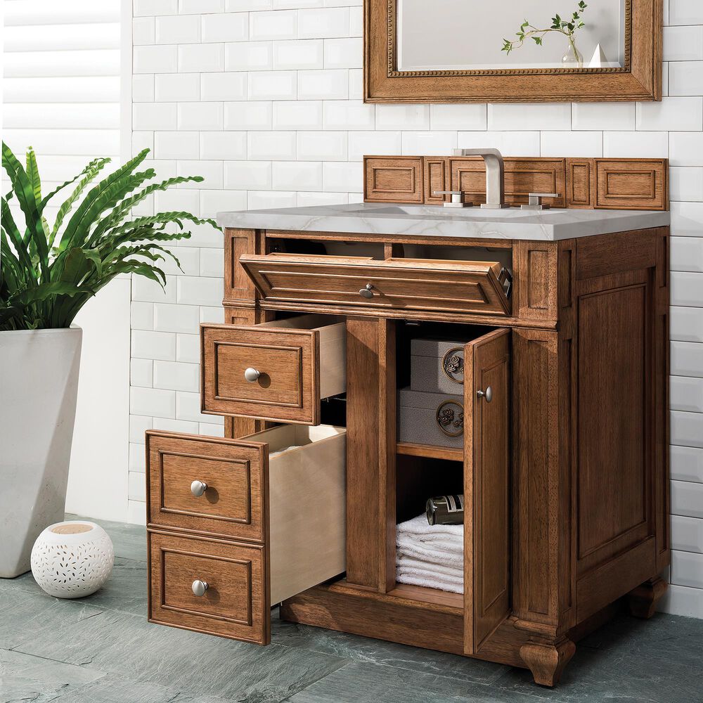 James Martin Vanities Bristol 30&quot; Single Bathroom Vanity in Saddle Brown with 3 cm Victorian Silver Quartz Top and Rectangular Sink, , large