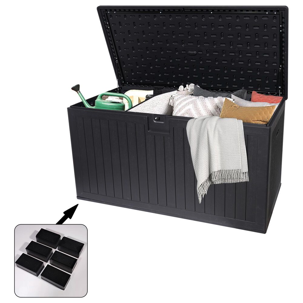 Hearth and Haven 260-Gallon Outdoor Plastic Deck Box with Elevated Base Design in Black, , large