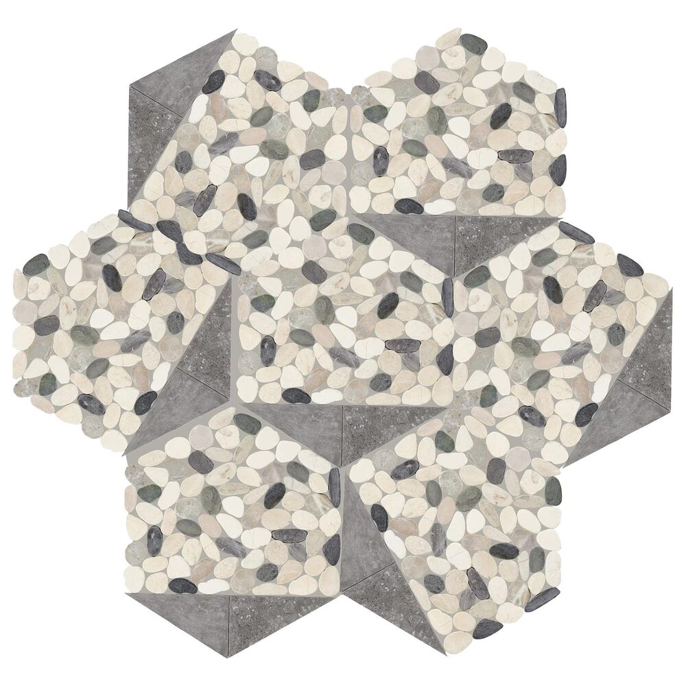 Dal-Tile Pebble Oasis Harbor 12" x 10" Tri-Hexagon Natural Stone Mosaic Sheet, , large