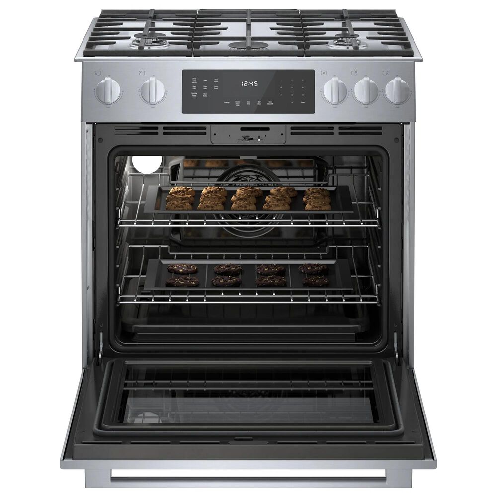 Bosch 800 Series 2-Piece Kitchen Package with 4.8 Cu. Ft. Gas Slide-in Range and 1.9 Cu. Ft. Over-The-Range Microwave in Stainless Steel, , large