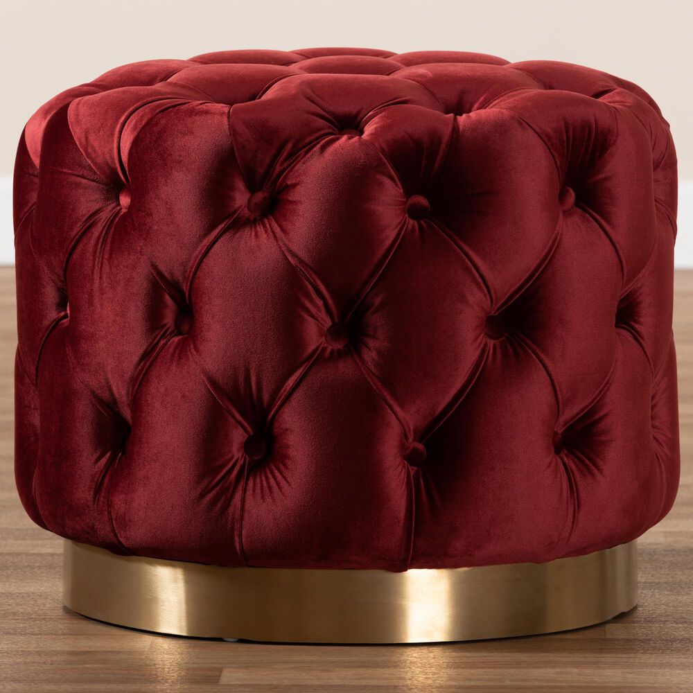 Baxton Studio Valeria Ottoman in Burgundy, , large