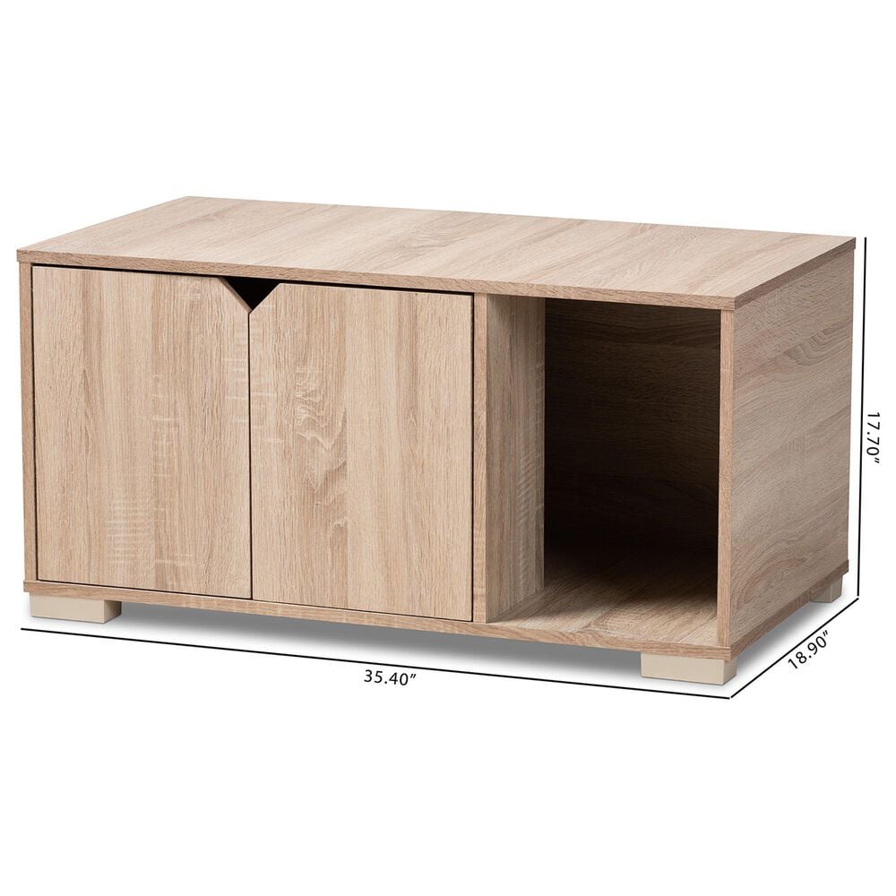 Baxton Studio Jasper 2-Door Cat Litter Box Cover House in Oak, , large