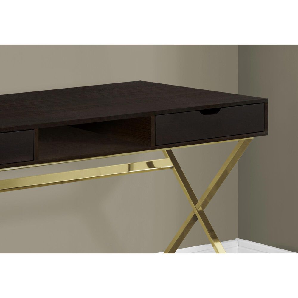 Monarch Specialties 48&quot; Computer Desk in Gold and Espresso, , large