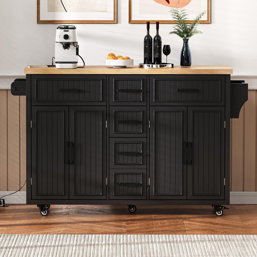 HOMLUX 56.5'' Kitchen Island with Drop Leaf in Black and Natural, , large