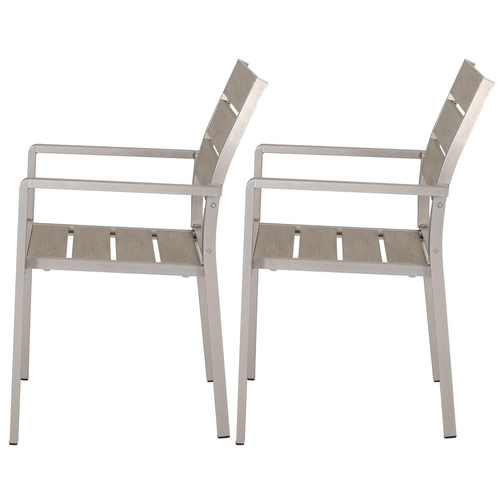 Hearth and Haven Outdoor Dining Chair with Faux Wood Seat in Natural and Silver &#40;Set of 2&#41;, , large